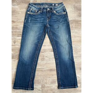 Miss Me Capri Jeans Cropped Distressed Rhinestone Flap Pockets Women’s Size 27